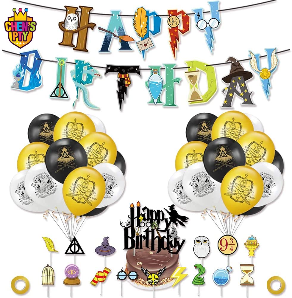 Magical Wizard Birthday Party Supplies, Birthday Party decorations includes Banner ，balloons，Cake flag