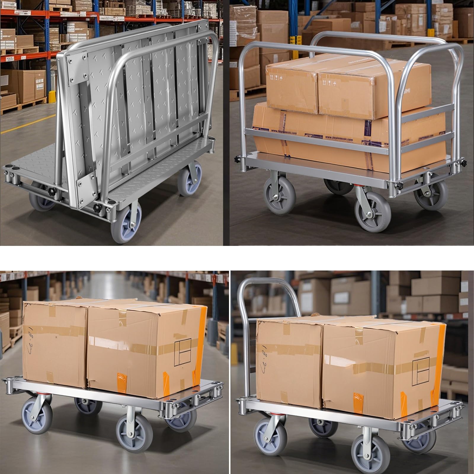 Schwerlast-Kastenwagen, klappbarer Schiebewagen mit Handläufen, Plattformwagen mit hoher Tragfähigkeit für den industriellen Materialtransport
