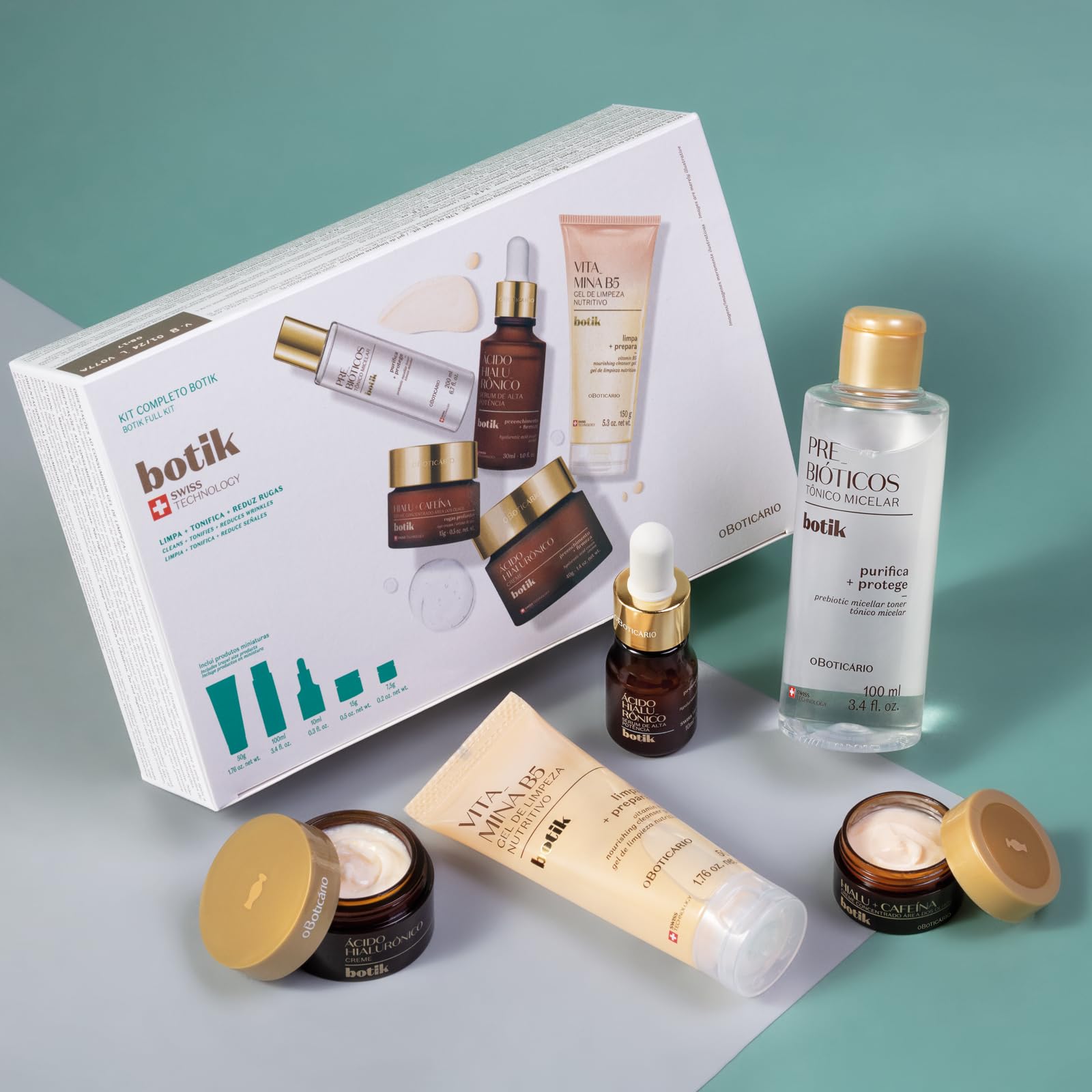 O Boticário | Botik | Set Rutina Facial Completa | 5 Productos Tamaño Viaje | Kit Facial Completo | 5 productos tamaño viaje | Limpia, tonifica, hidrata y reafirma | Mujer y hombre | Vegano