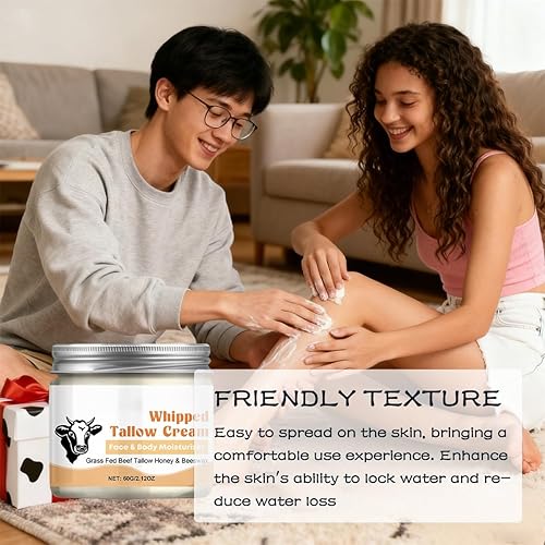 Miniatura 4 de Sebo de ternera para la piel, sebo de carne alimentada con pasto, miel y cera de abejas, crema de sarga batida para una cara y cuerpo nutritivos