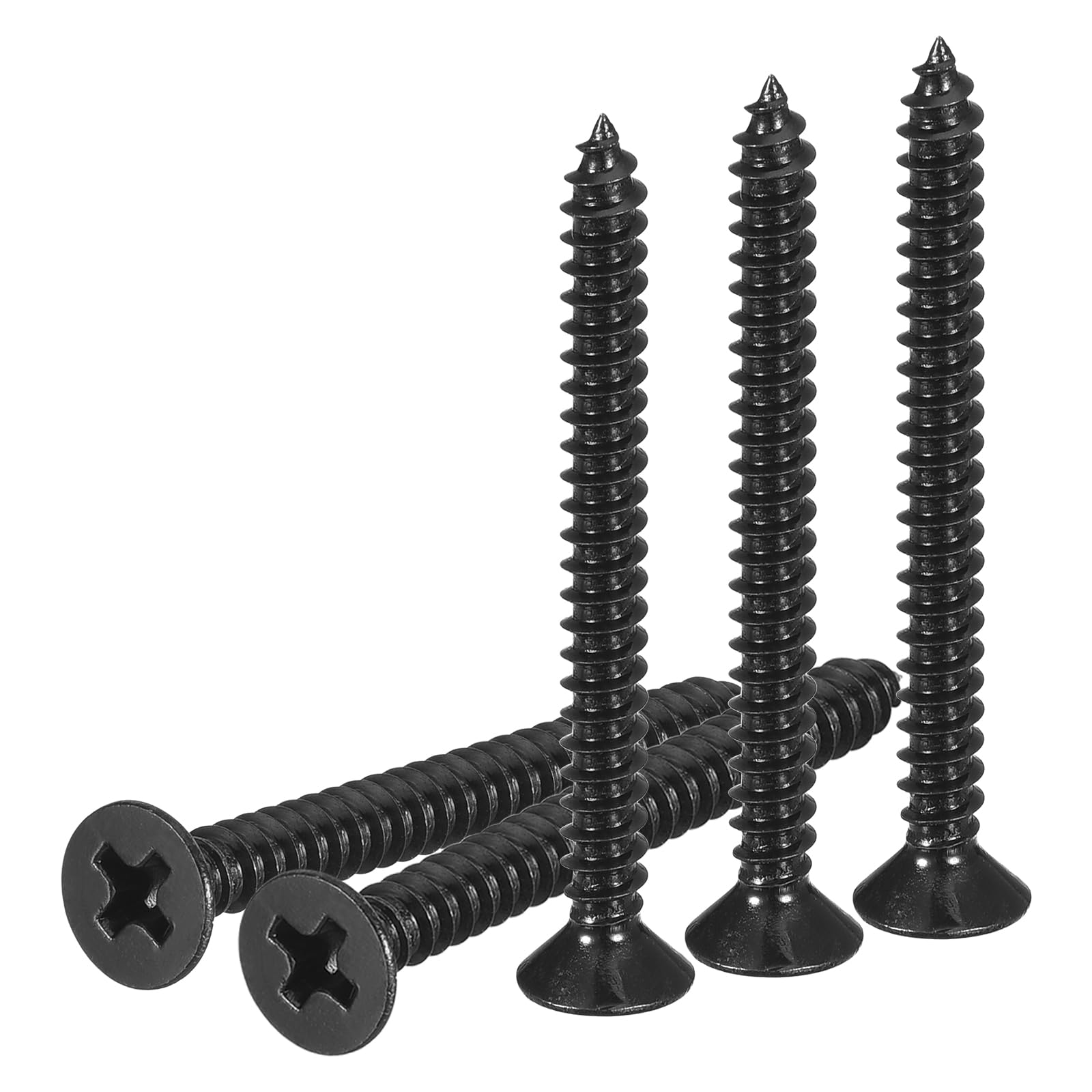 DTGN 100Pcs #6x1-3/8" Flat Head Wood Screws, Carbon Steel Phillips Self Tapping Screws - Good for Woodworking Furniture - Black