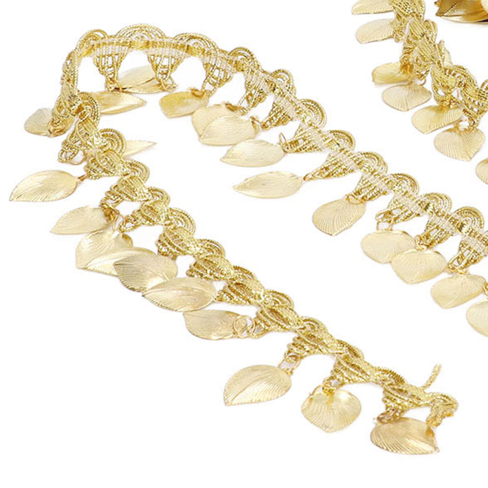 Garland Necklace Made of Gold Leaf,10 Yards Sparkly Metal Leaf Ribbon TrimFor DIY Craft Decorations, Wedding Decoration Wreath (Oblique Leaf Shape)