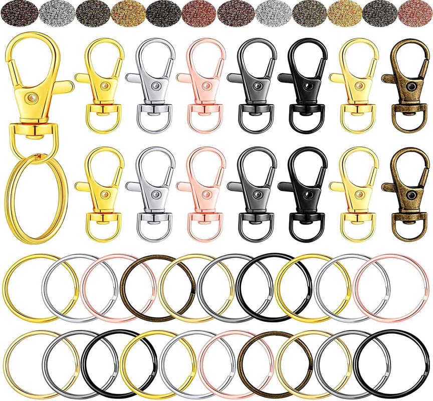 Image of DIY Crafts 10 Sets 3x10, White Nickel, Keyrings & Keychains Round Swivel Snap Hooks Key Rings Metal For Lanyard, ID, Bags, Wallets, Luggage DIY Ma (10 Sets 3x10, White Nickel)