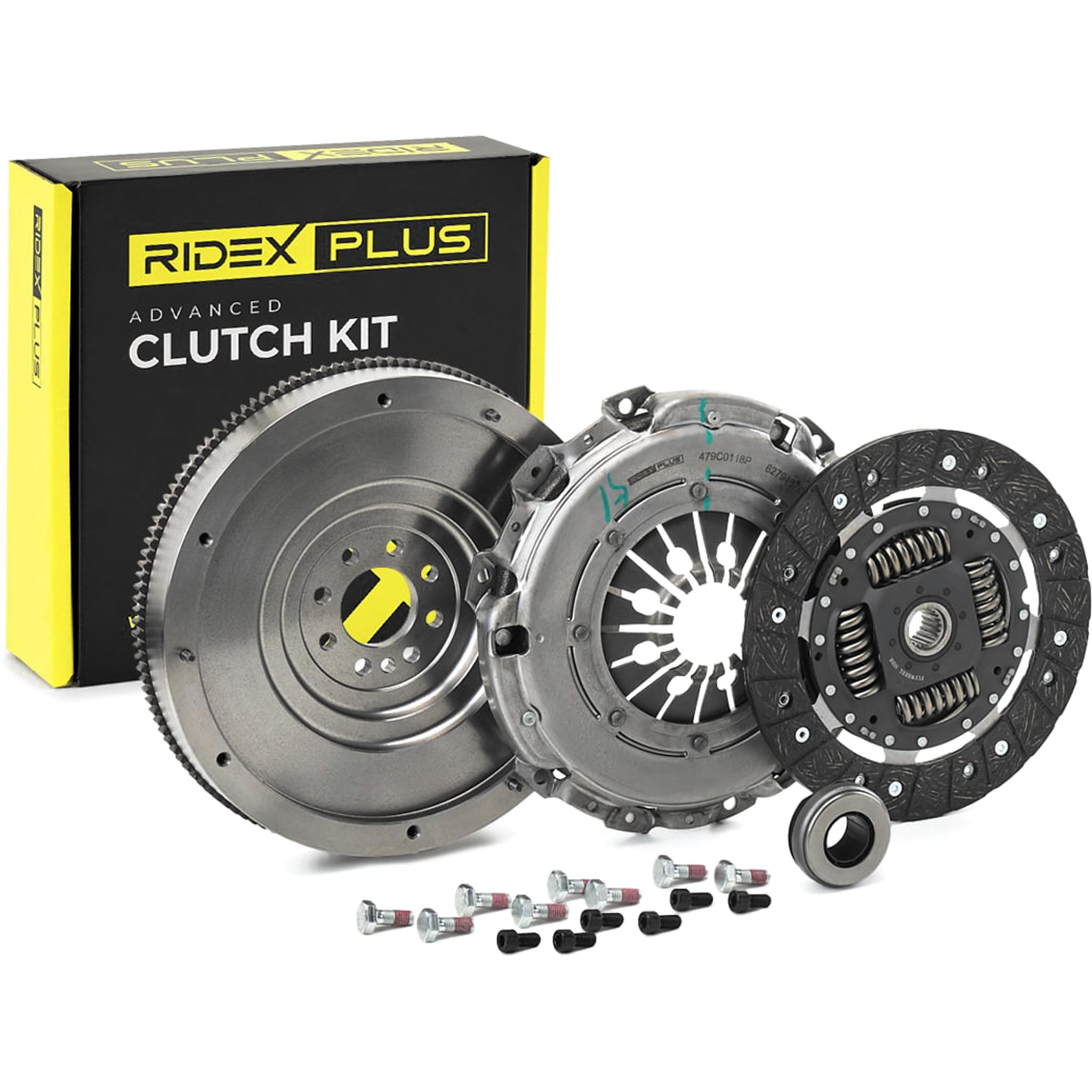 RIDEX PLUS 479C0118P Kit de embrague con volante monomasa con juego de tornillos de retención con cojinete de desembrague Compatible con PEUGEOT 407 SW 6E, 6D