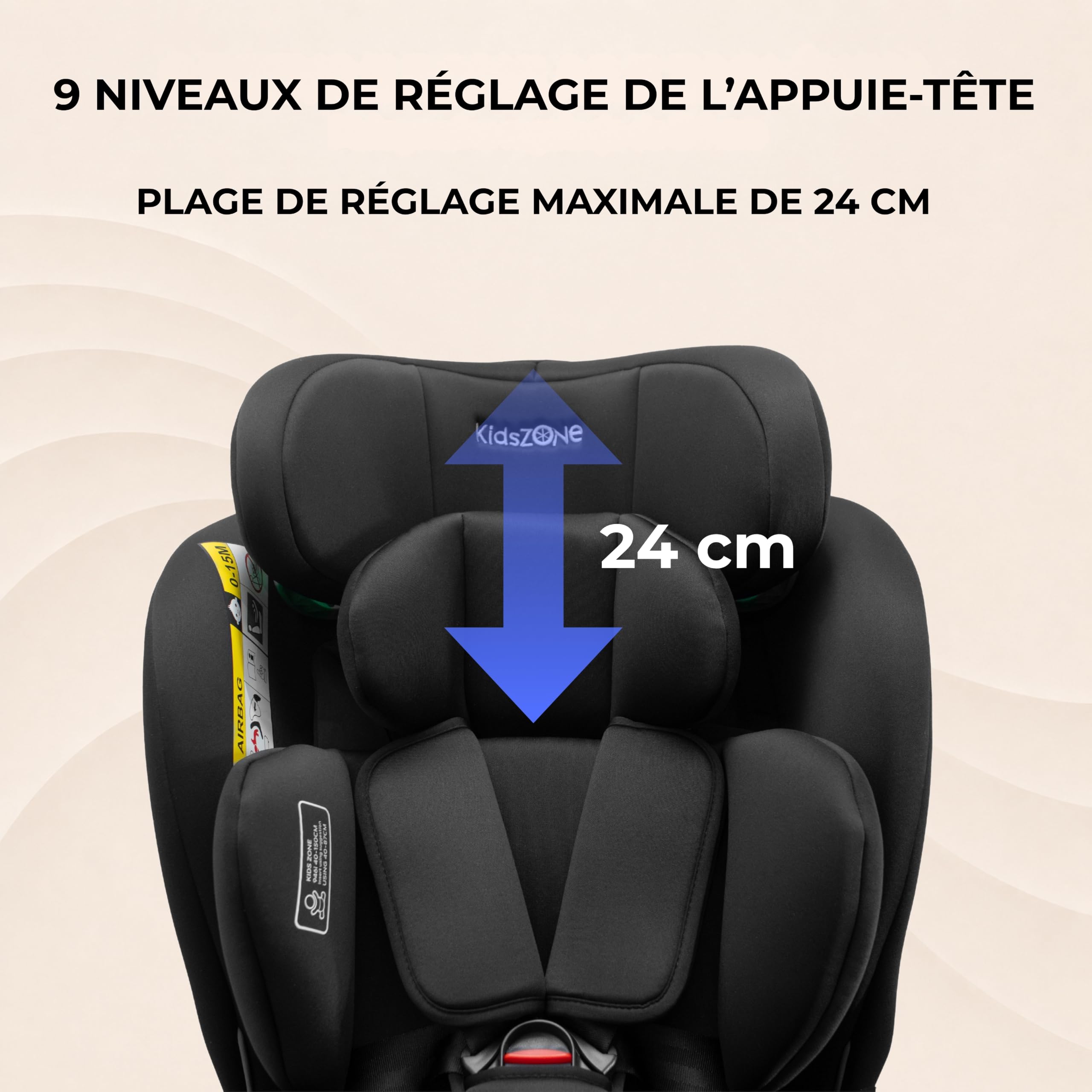 Siege Auto Bebe 0 à 36kg Isofix pivotant 360, i-Size Siège Auto Groupe 0 1 2 3, 40-150cm, Appui-tête réglable, Harnais à 5 points
