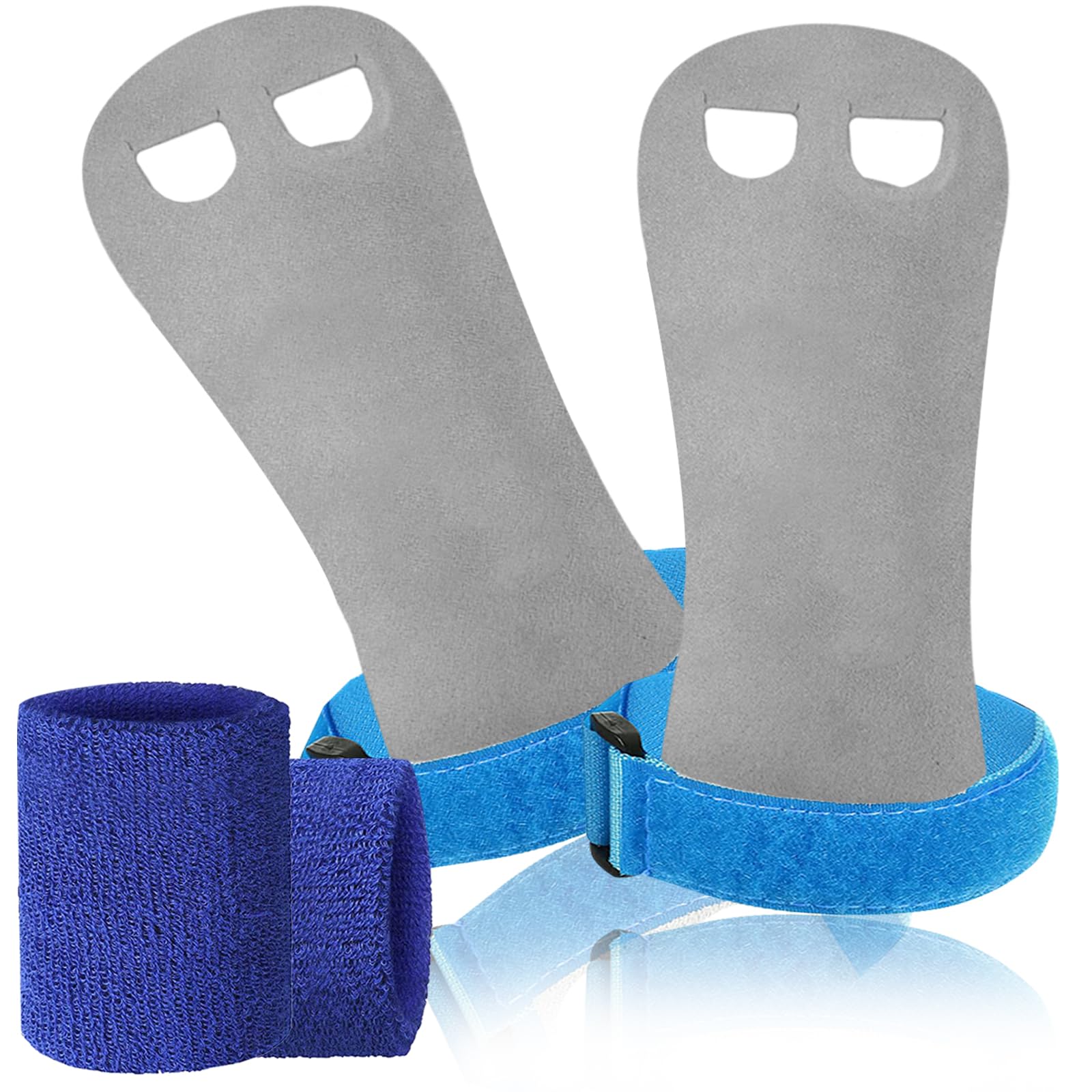 AMRTA Gymnastic Hand Grips and Sport Wristbands for Girls Kids Youth Terry Cloth Sweat Bands Accessories for Gymnastic Bar Basketball Tennis (L, Blue 4 Pack) — image 1