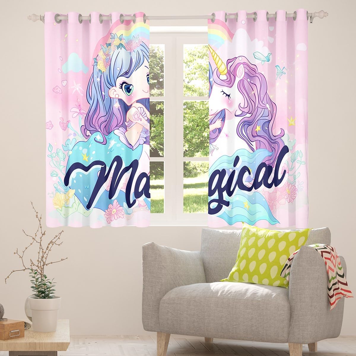 Teal Mermaid Blackout Curtains Kawaii Curtains 2 Panels 52
