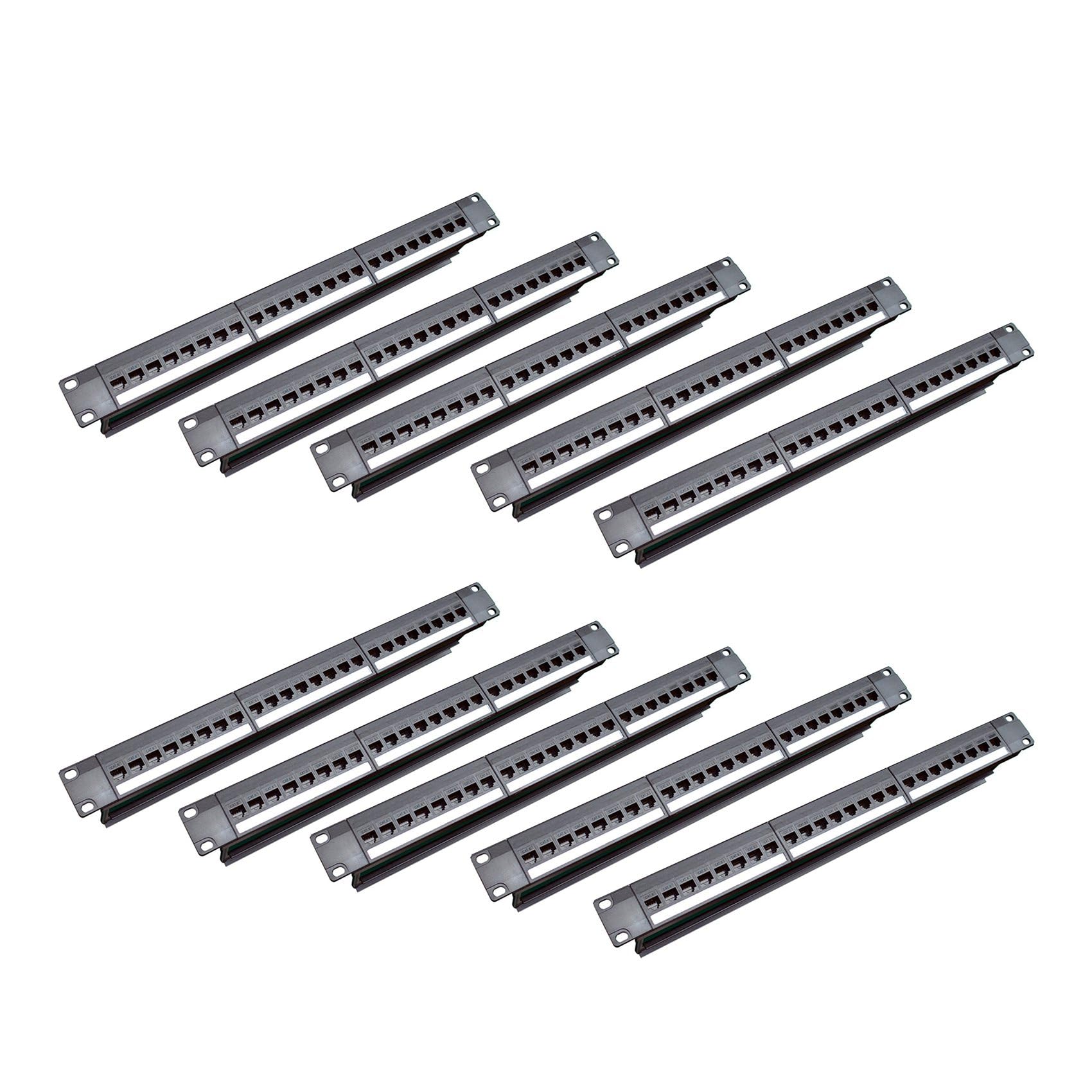10pièces 19 Pouces 1U Armoire Rack Pass-Through 24 Ports CAT6 Panneau de Brassage Port de Contact RJ45 (Port de Contact RJ45) Cadre Modulaire