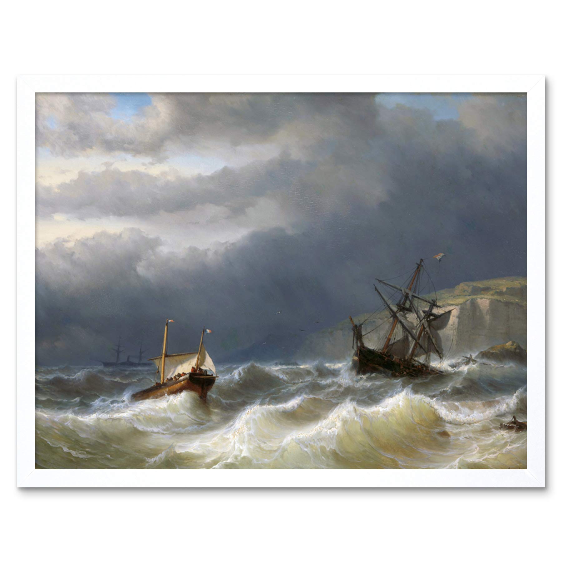 Artery8 Meijer Storm Strait Dover Ships Seascape Painting Art Print Framed Poster Wall Decor 12x16 inch