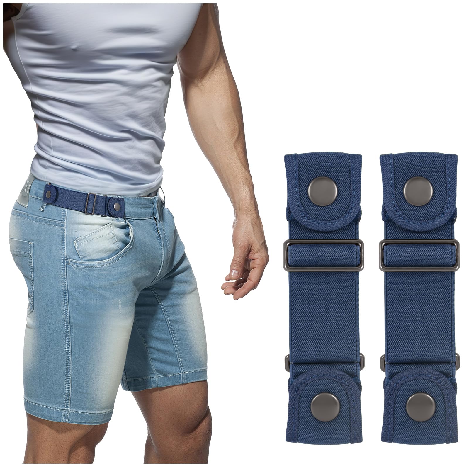 BELTROAD No Buckle Belts for Men Women, Side Belt without Buckle, Elastic Stretch Adjustable Invisible Belt for 1.5 Inch Loops Jeans Pants Shorts Dresses