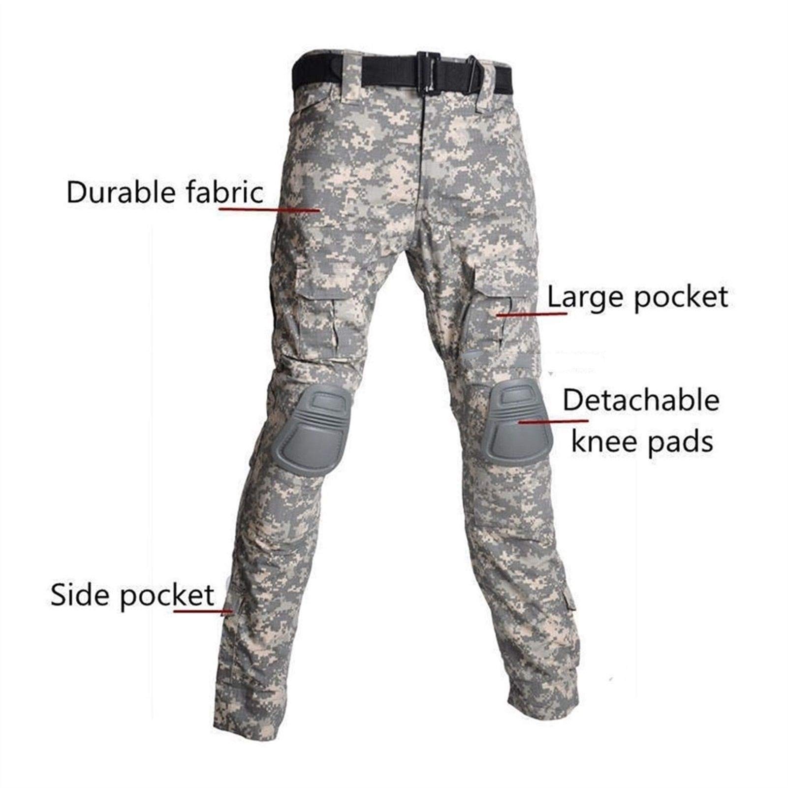 Tactique Militaire Costumes Uniformes Chasse Tir de Camouflage Chemises Pantalons coude Genou Pads CS Paintball Vêtements Set Waistcoat (Color : Atacs FG Pants, Size : S)