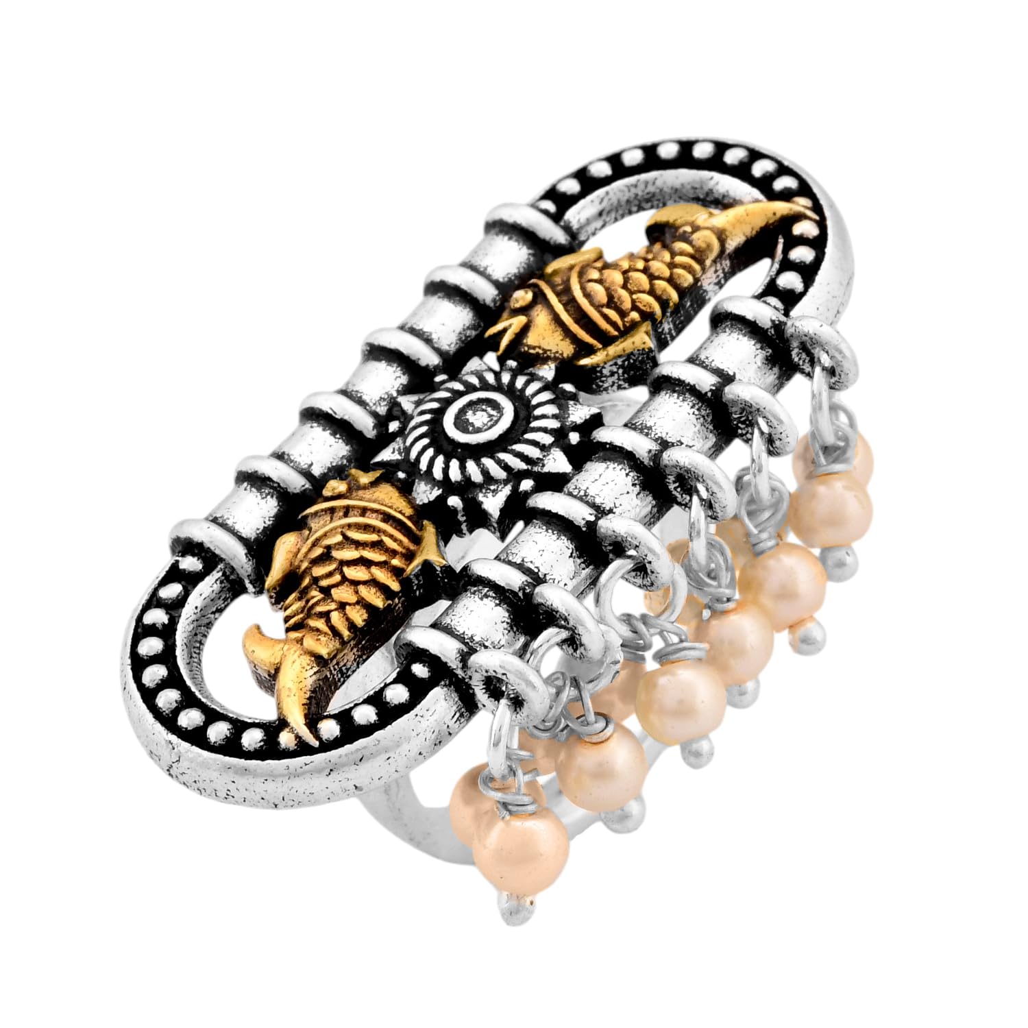 voylla Qasbah Oxidised Two Tone Ring For Women|Oxidised Statement Rings For Women|Dual Tone|Everyday|Festive|Diwali|Karwachauth|Gift For Her (Matsya)-picture-15