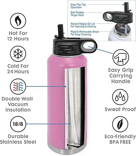 Miniatura 14 de Botellas de agua personalizadas con tapa abatible y pajilla, termo deportivo personalizado de acero inoxidable grabado, monograma personalizado