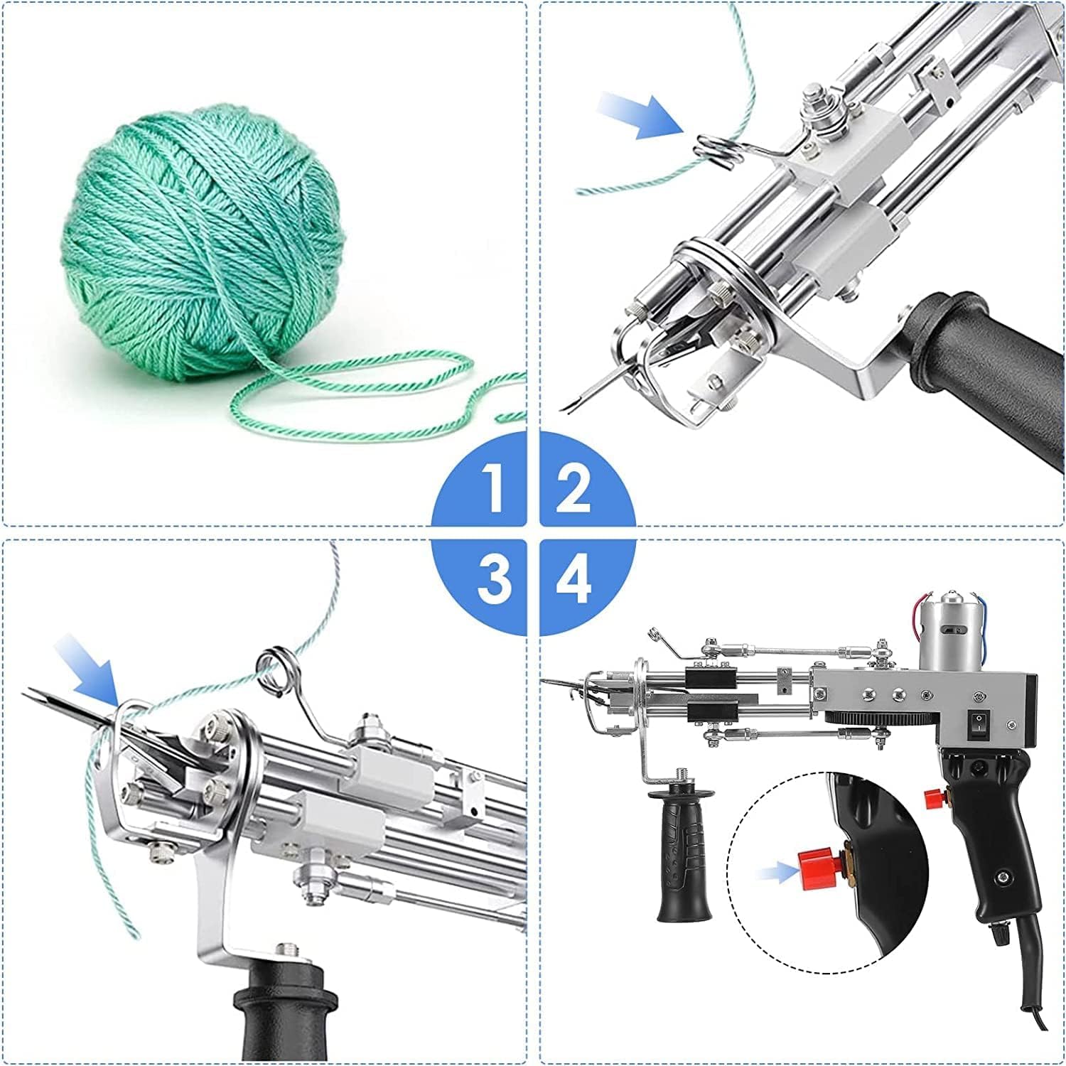 Pistola Tufting,5-40 Steps/S Tufting Gun Pistola elettrica a spruzzo 7-21 mm Regolabile Macchina per maglieria Tappeti per Natale Artigianato Tappeto Abbigliamento