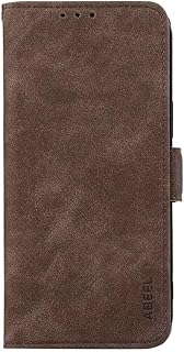 TUUNKMUY Funda para iPhone 15, ranuras para tarjetas, correa de poliuretano termoplástico interior, funda protectora para teléfono, funda de piel sintética con tapa para iPhone 15, color marrón