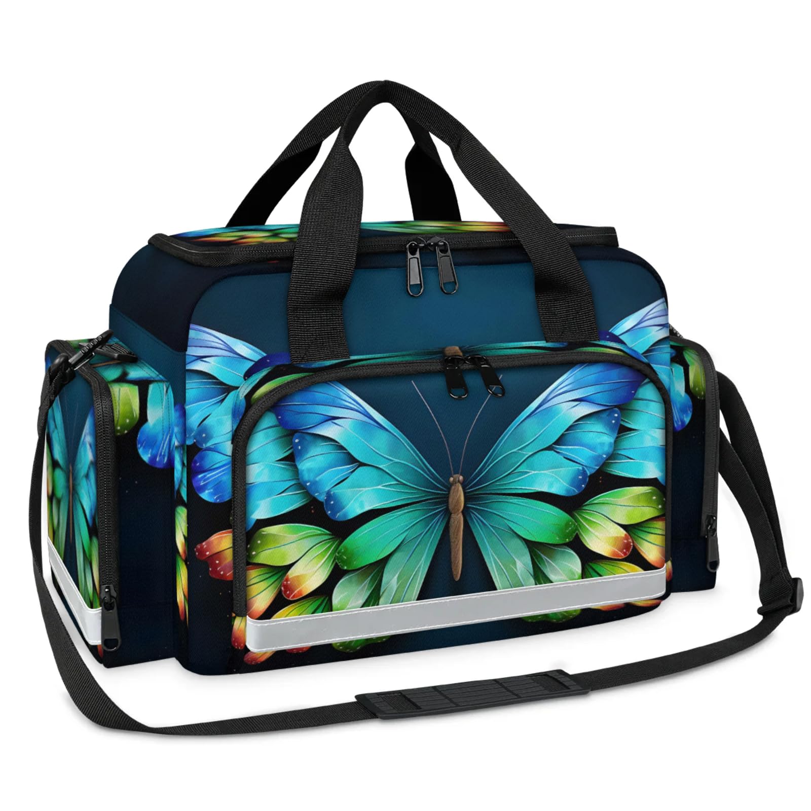 GzLeyigou First Aid Bags Empty, Shiny Sutterfly Emergency Bag First Aid Kit Multiple Compartment Kit Carrier On Call Trauma Bag For Paramedics Emergency Medical Supplies Kit