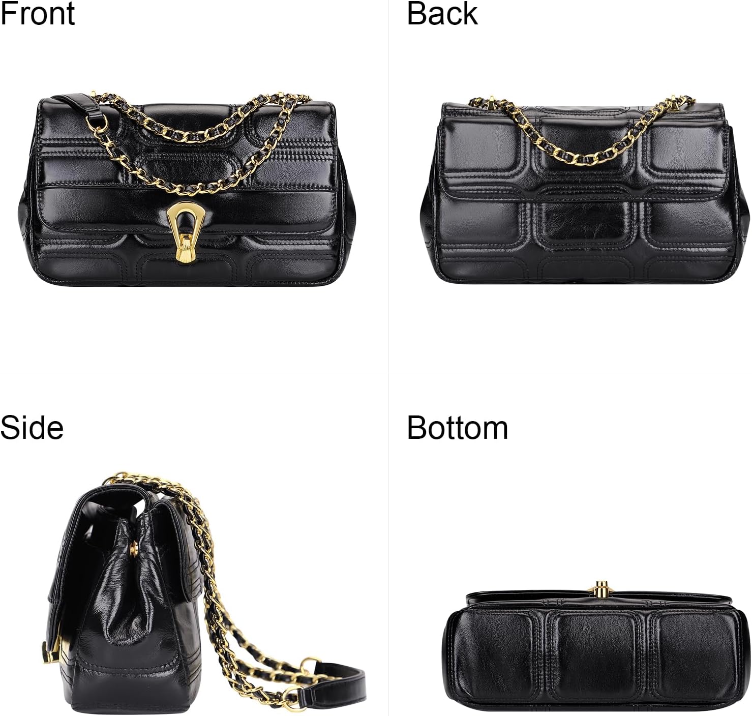 Over Earth Quilted Leather Handbag for Women Chain Crossbody Purse Trendy Shoulder Bags