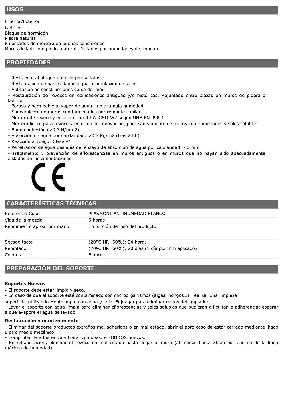 Mortero de Cemento para Prevenir y Restaurar paredes con Humedades. Plasmont Antihumedad color Blanco 20kg