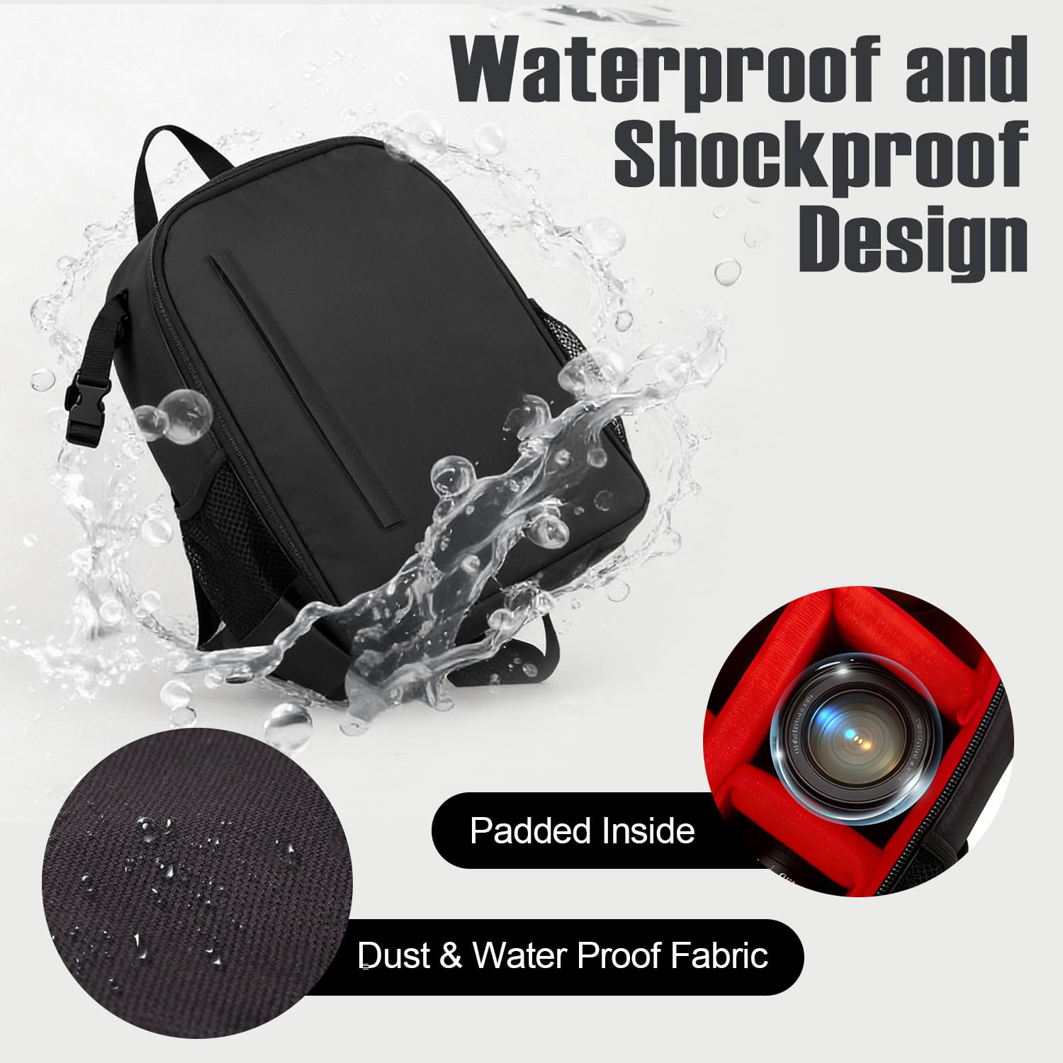 Zaino per fotocamera, LP Zaino unisex impermeabile per attrezzatura fotografica, custodia per fotocamera DSLR/SLR, obiettivi, treppiede e accessori, compatibile con Nikon, Canon, Sony, Olympus, Panaso