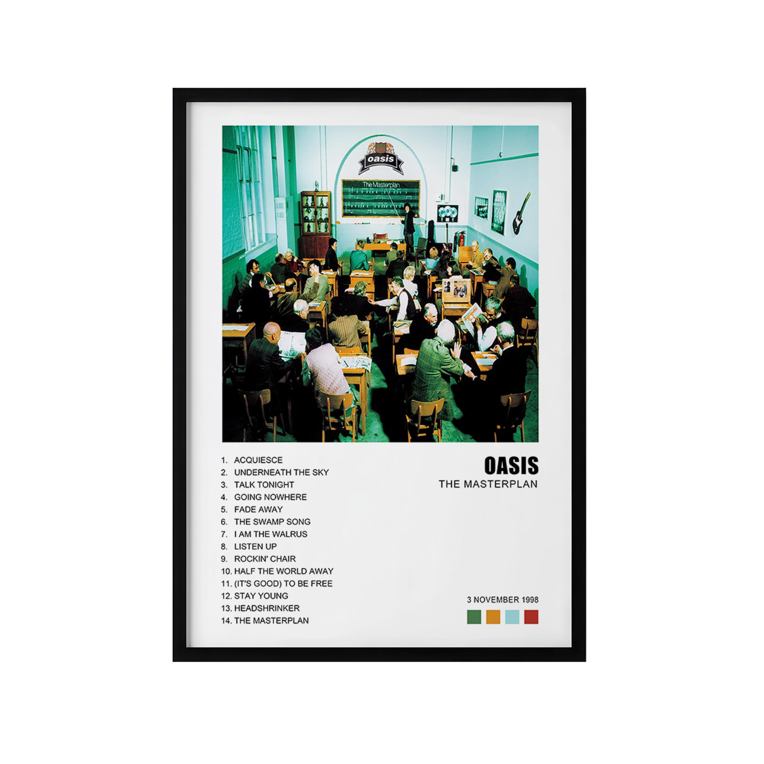 LISA MARIE DESIGNS Oasis Album Cover Poster – Definitely Maybe, Morning Glory, Be Here Now & The Masterplan Wall Art Print – A4 or A3 A3 Framed Black, Framed, The Masterplan — image 1