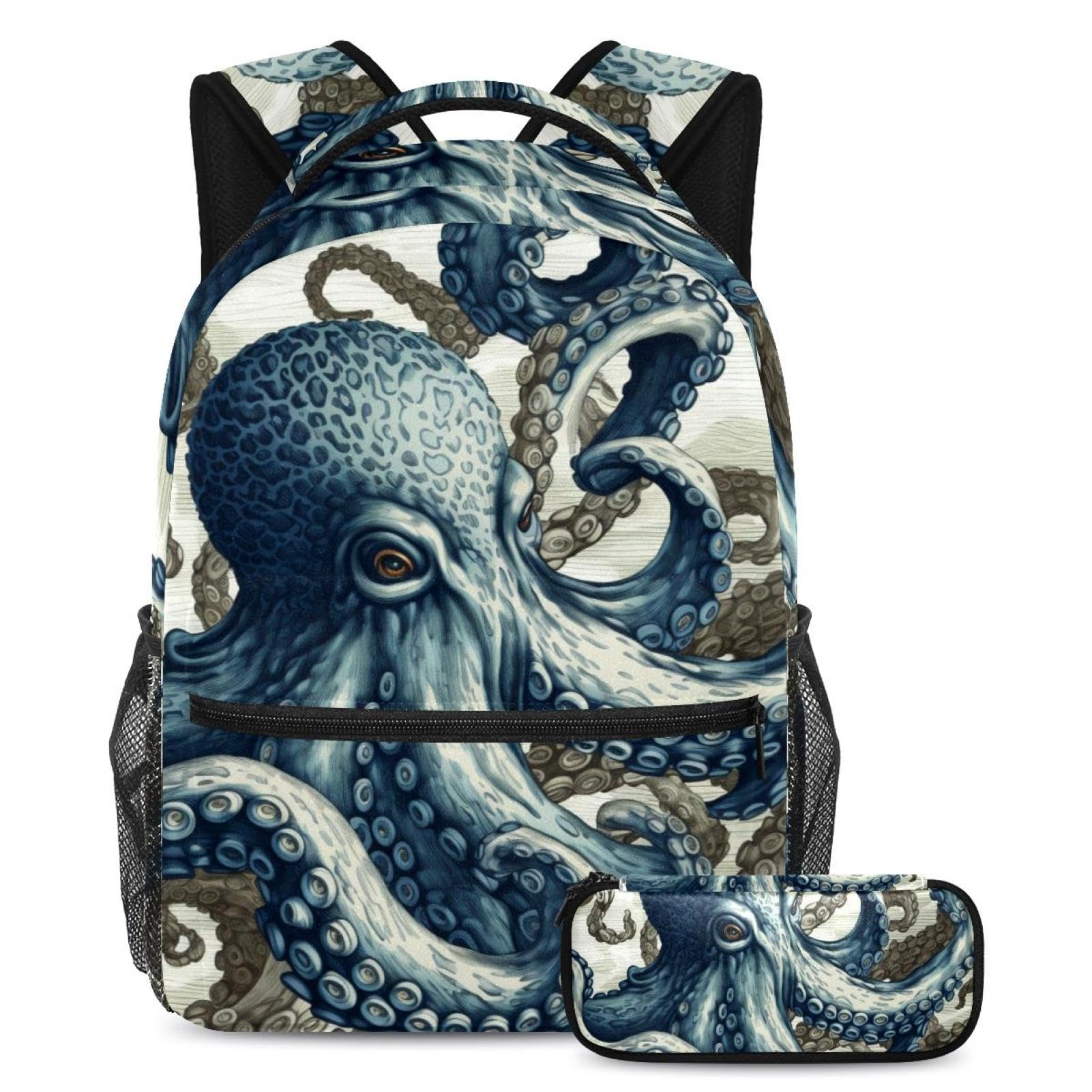Ensemble sac à dos pieuvre bleue animal de l'océan funky - 2