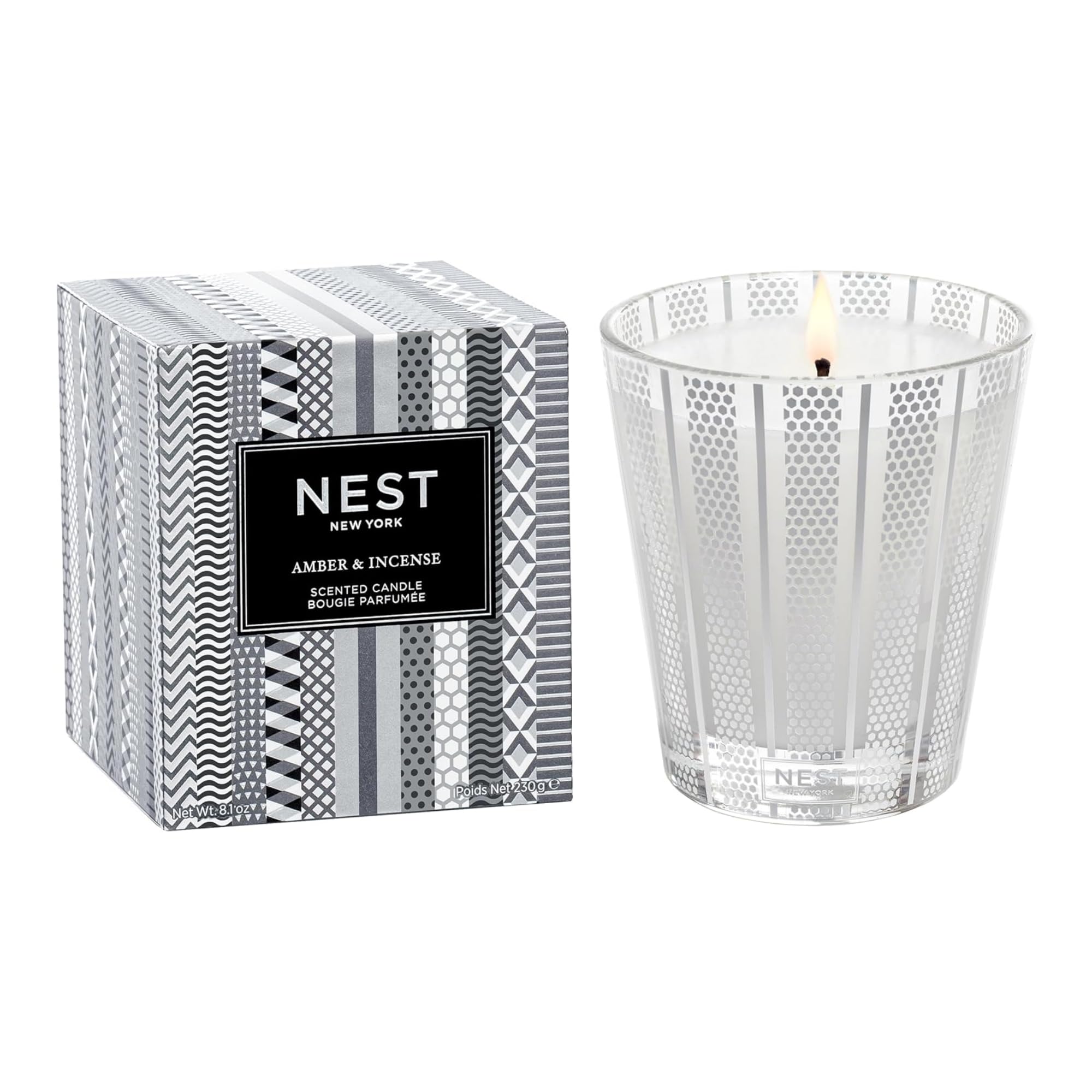 NEST New York Scented Classic Candle, Amber & Incense - 8.1 oz - Up to 60-Hour Burn Time - Reusable Glass Vessel