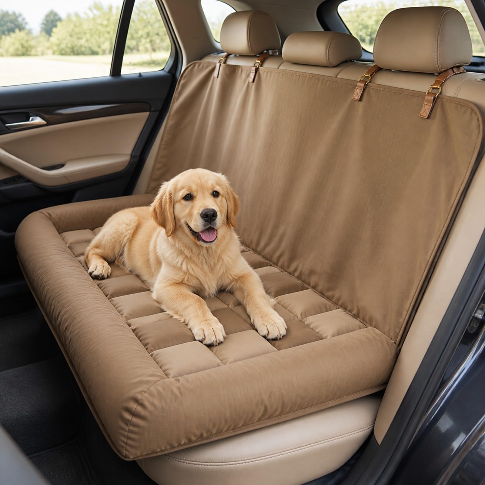 Funda Asiento Coche para Mascotas | perficie Acolcda y Cómoda, Impermeable, Marrón