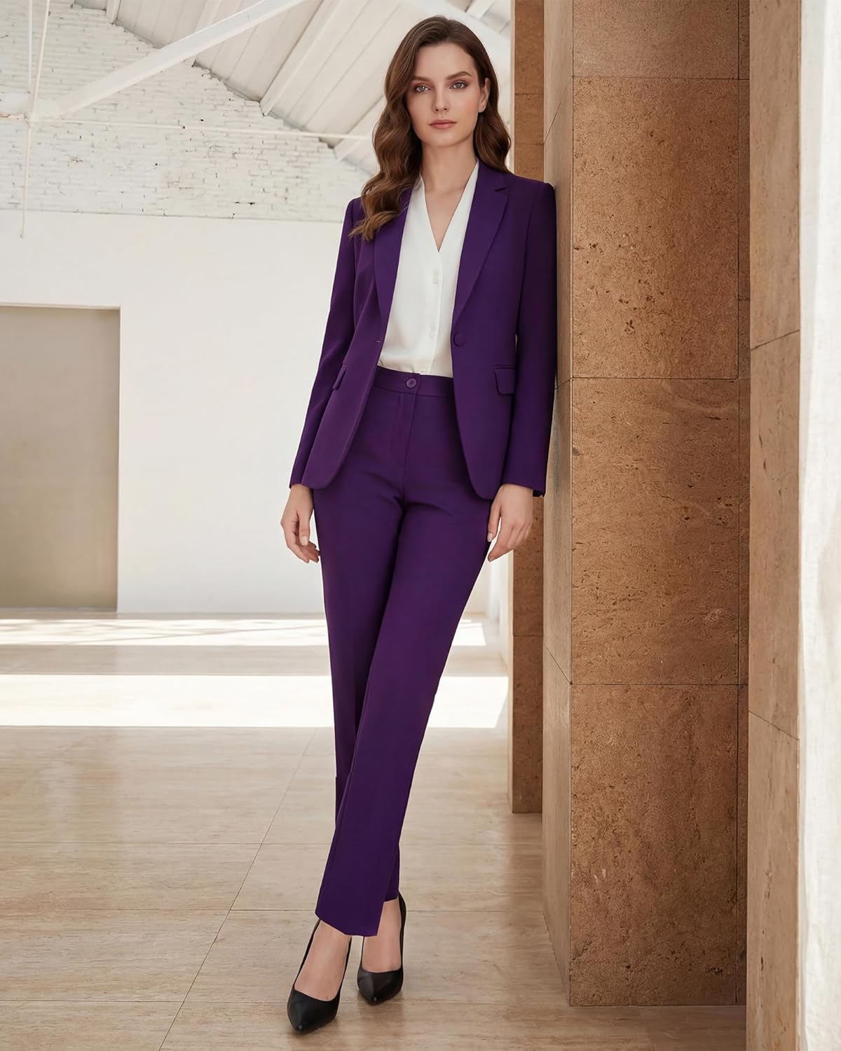 Women's Two Piece Pants Suits - Wrinkle-Free High End Business Dressy Formal Blazer Set - Professional Work Outfit