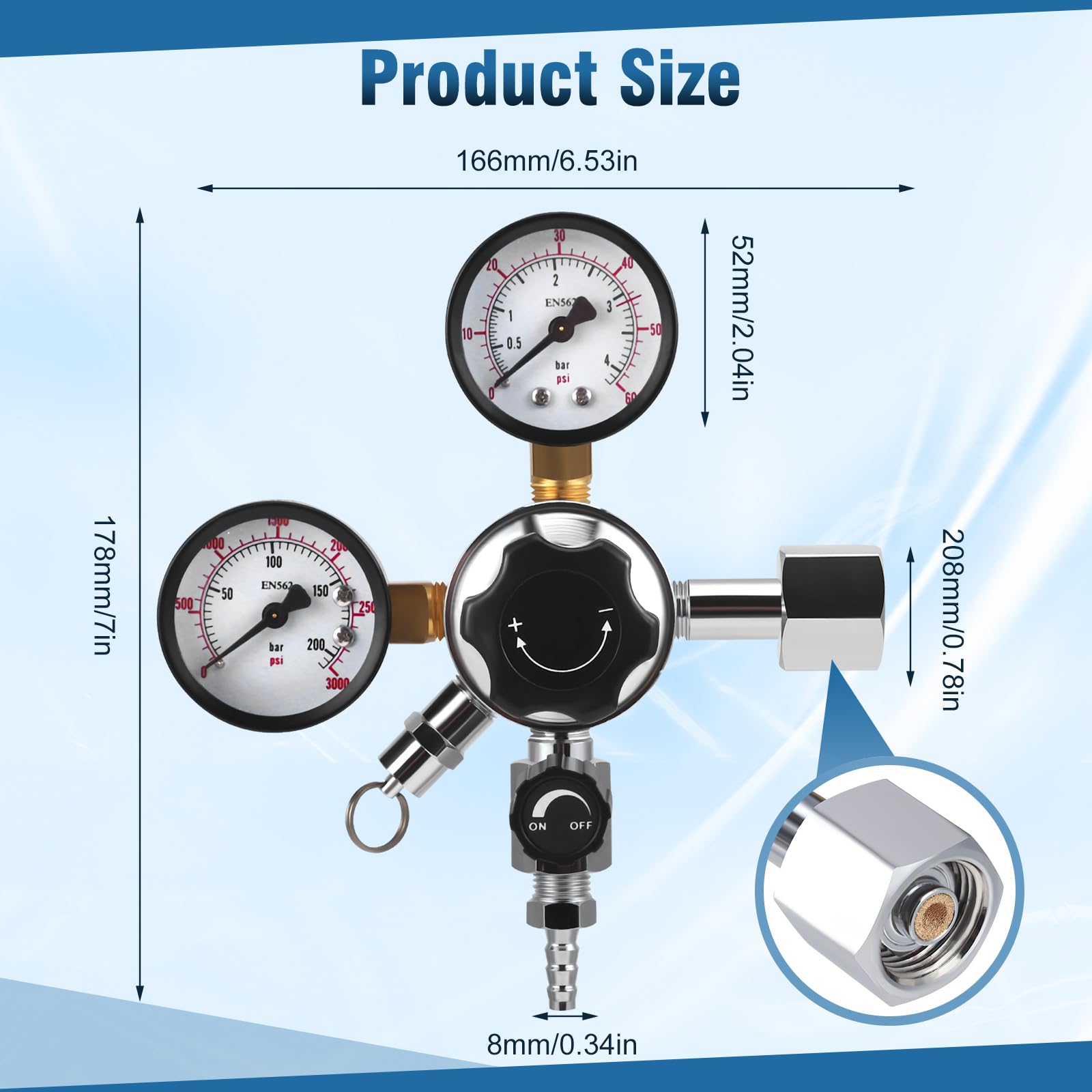 Regulador de CO2, Válvula Reguladora de Presión CO2 de Barril de Cerveza, Regulador de CO2 Profesional Reutilizable, Regulador de Presión con Rosca W21.8 y Doble Manómetro para Máquina de Cerveza