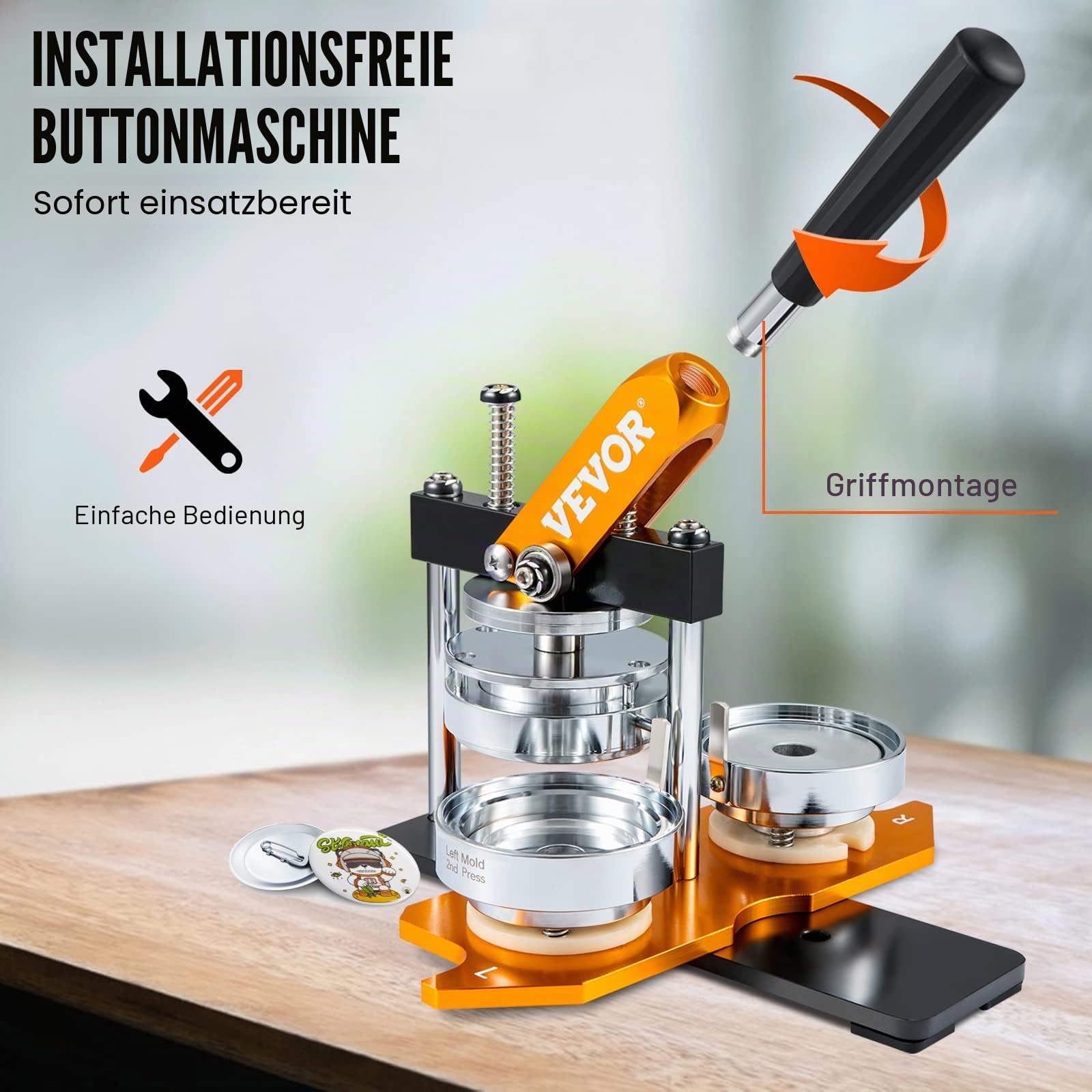 VEVOR Knopfmacher-Maschine, 75 mm Größen Abzeichen-Stanzer-Set, Kinder DIY Geschenke Pin Maker, Knopfherstellung Zubehör mit 100 Stück Knopfteilen & Kreisschneider & Zauberbuch