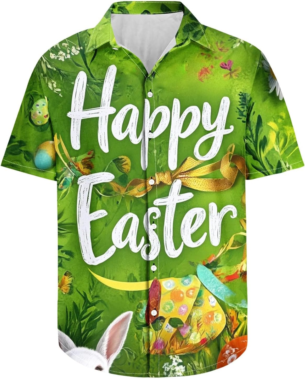 Men's Easter Button Down Shirt Funny Easter Eggs Print Short Sleeve Hawaiian Bowling Shirts Mens Easter Day T Shirts - Image 4