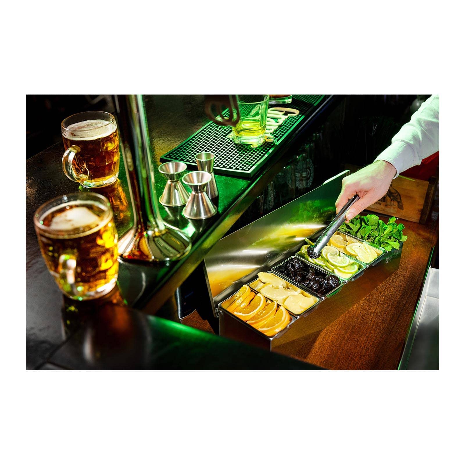 Royal Catering Contenitore Portacondimenti RCCBS 5 (Acciaio inox, 6 contenitori, Capacità di ciascun contenitore: 450 ml, Copertura in acciaio inox, 45,2 x 15 x 8,8 cm)