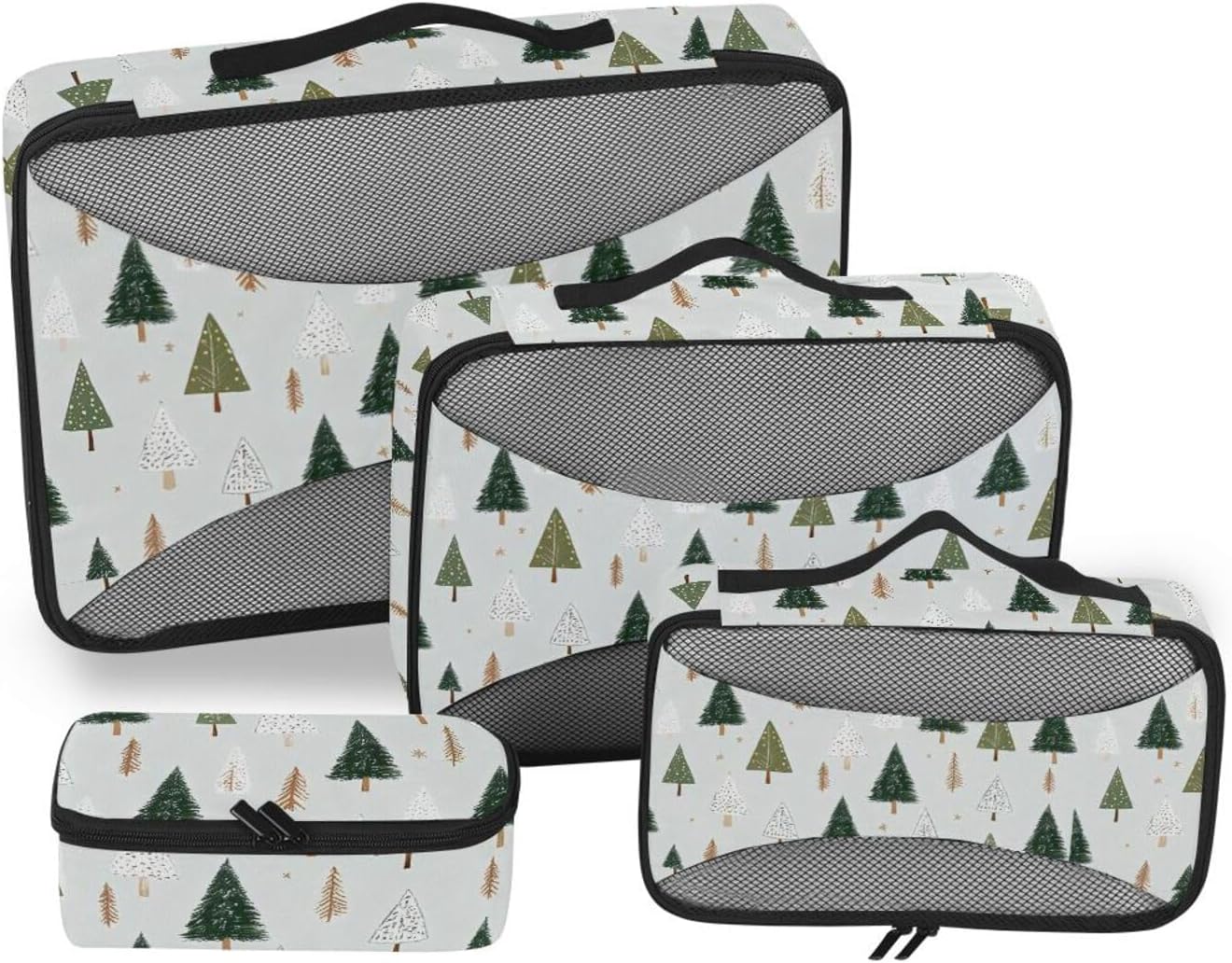 Cartoon Trees Personalized Green 4 Pcs set luggage organizer bags Mesh Travel Essentials expandable packing cubes for women