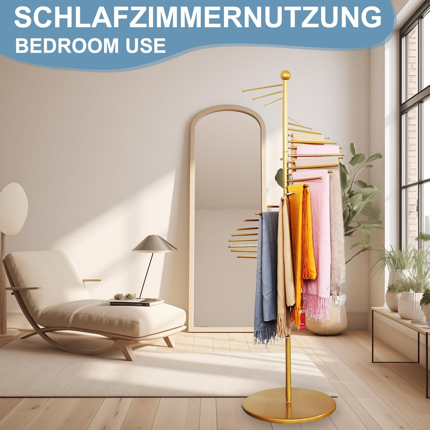 Portasciarpe, supporto per sciarpe in piedi, espositore commerciale, organizer a spirale in metallo con 30 stantuffi per vestiti, per sciarpe, cravatte, cinture, pantaloni, 170 cm x 42 cm
