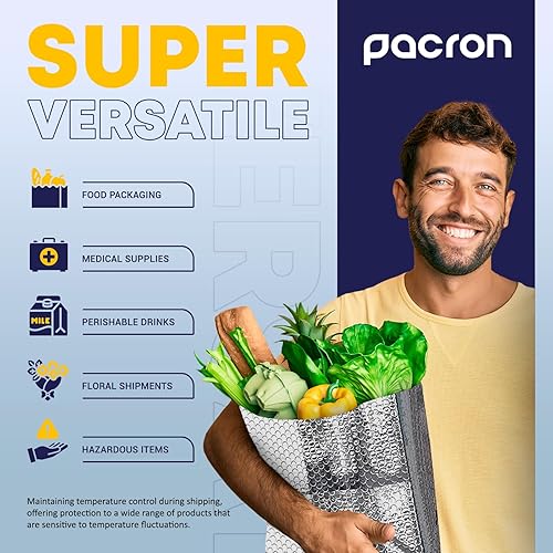 Miniatura 7 de PACRON Marca 100Ct de bolsas aisladas Foil Temp Bubble Liners, Tamaño 8 x 8 x 8. aislado para alimentos y aislado para cajas de envío, bolsa de