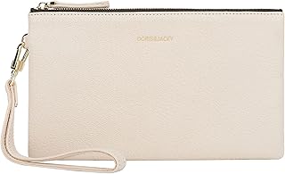 DORIS&JACKY Goatskin Leather Wristlet Clutch Wallet Cute Small Pouch Bag With Strap (Goatskin-off white, 3-off White)