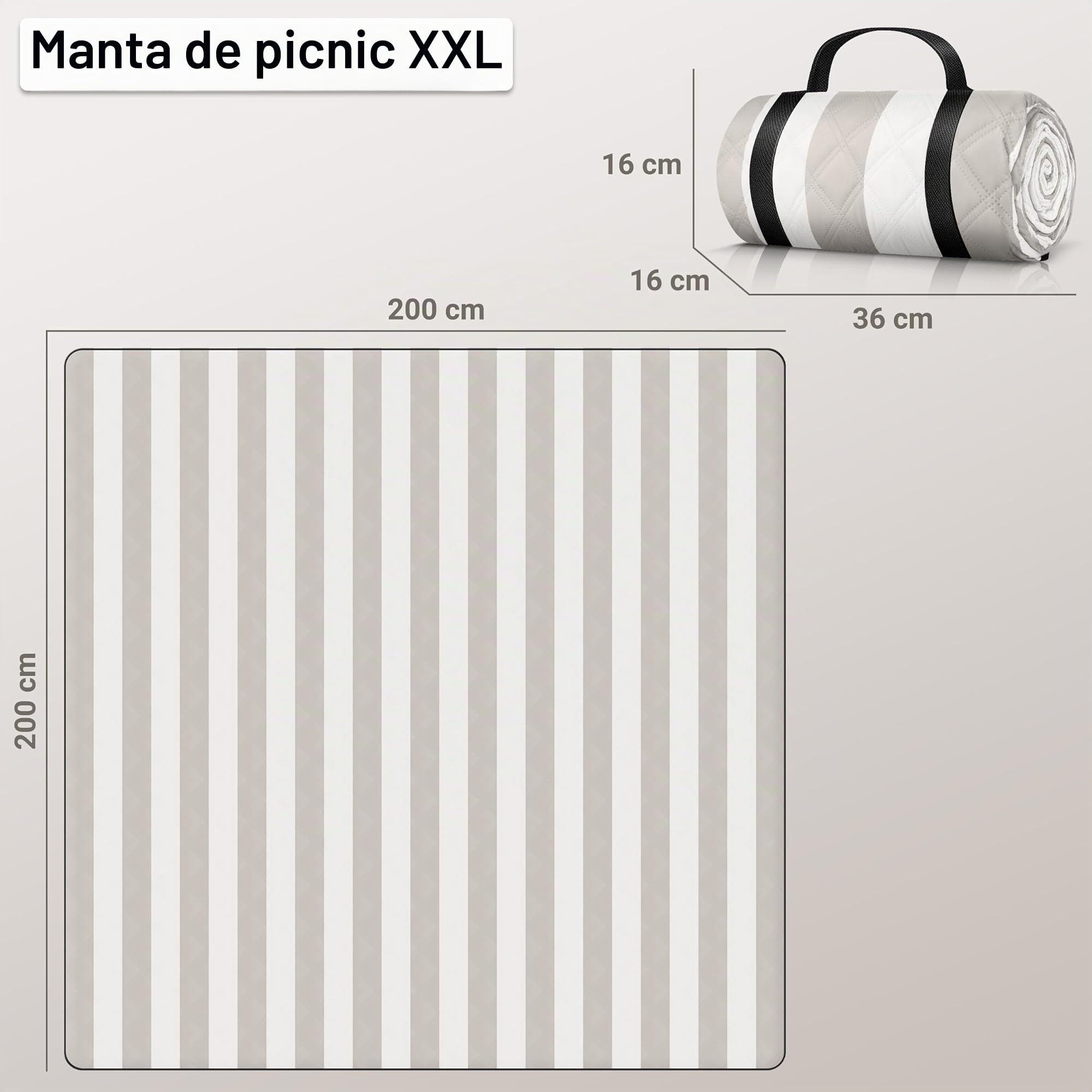 HOEL Manta Picnic Impermeable 200 x 200 cm - Esterilla Acolchada Playa - Mantel Picnic Blanket Plegable - Beach Mat Aislante
