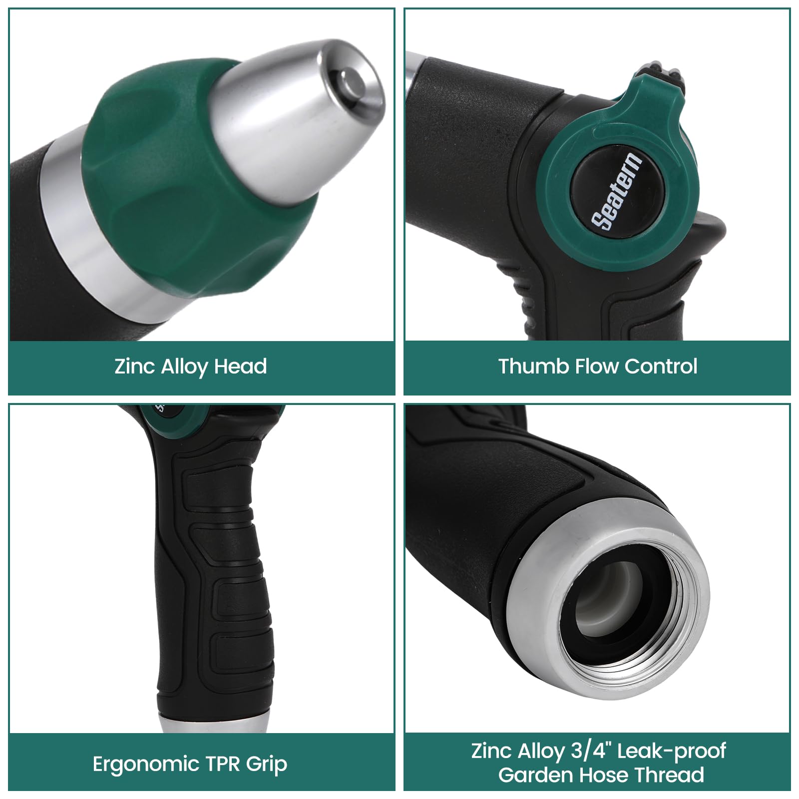 Pulverizador de boquilla de manguera de alta presión, rociador de boquilla de manguera de agua de metal resistente con control de pulgar, chorro ajustable para lavado de coches, limpieza de