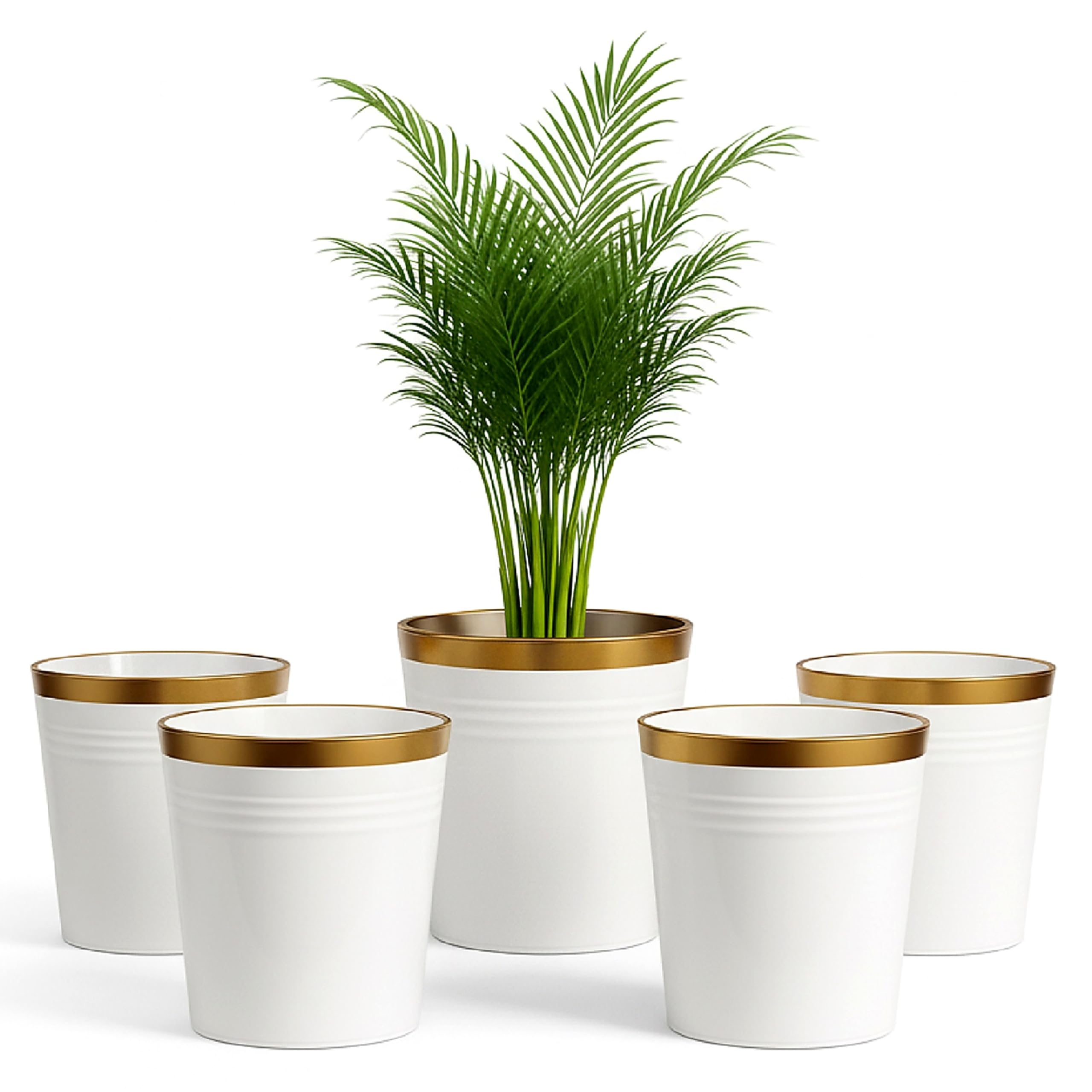 JD FRESH 5 Pack Bucket Patio Plastic Flower Pots with Drainage Hole/Lightweight/UV & Weather Resistant/7 Inch Planters for Indoor/Outdoor/Home/Balcony/Garden Plant Pots (White)-image-41