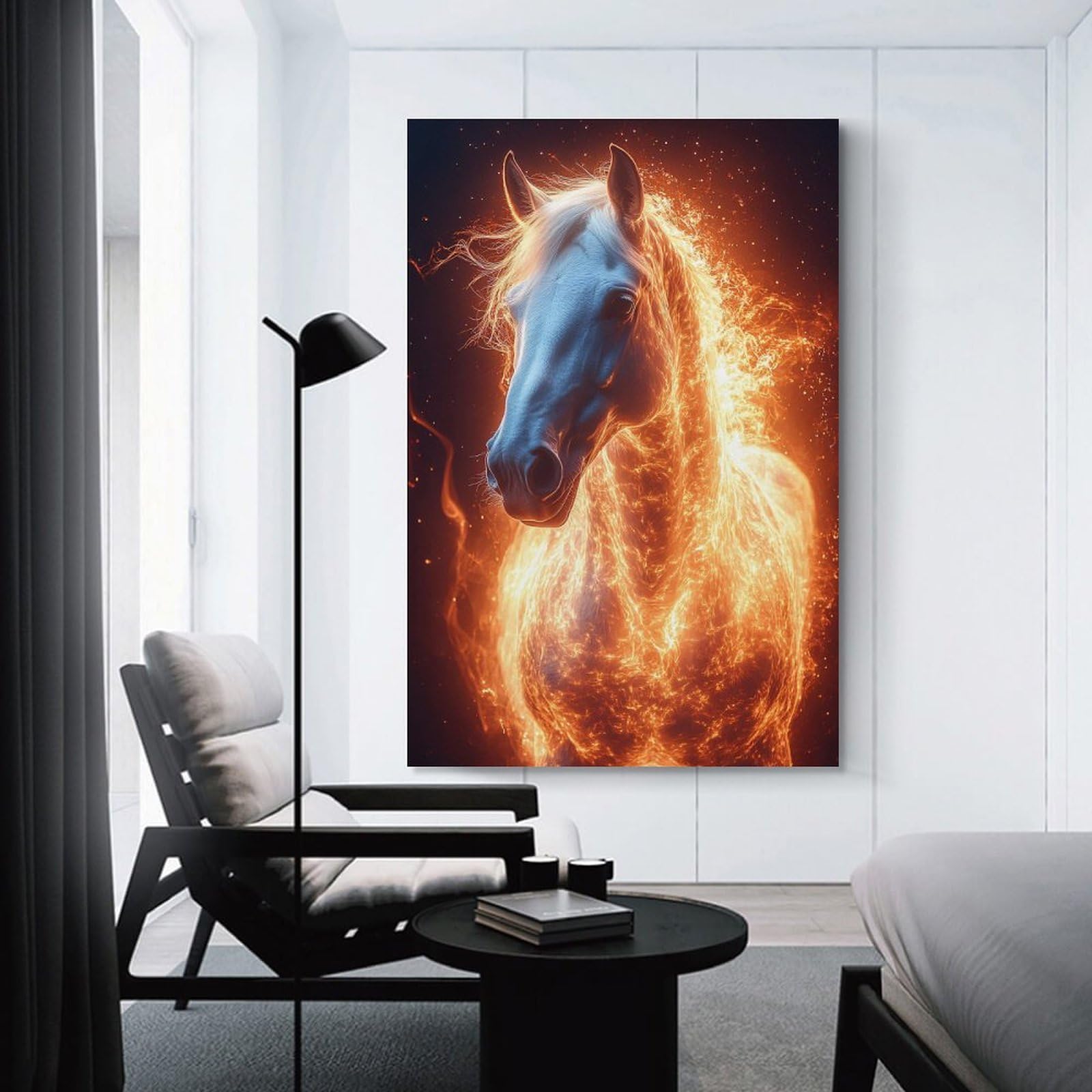 Junmoney Fiery Horse Portrait Wall Art Print 16x24inch(40x60cm), for Living Room, Bedroom Or Home Office, Thoughtful Wall Decor for Art Lovers