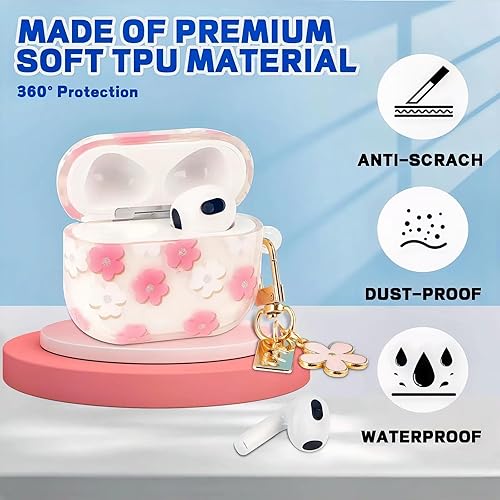 Miniatura 6 de Bonita funda compatible con AirPods 3 2021, diseño de patrón floral de dibujos animados para mujeres y niñas, funda protectora de silicona suave a