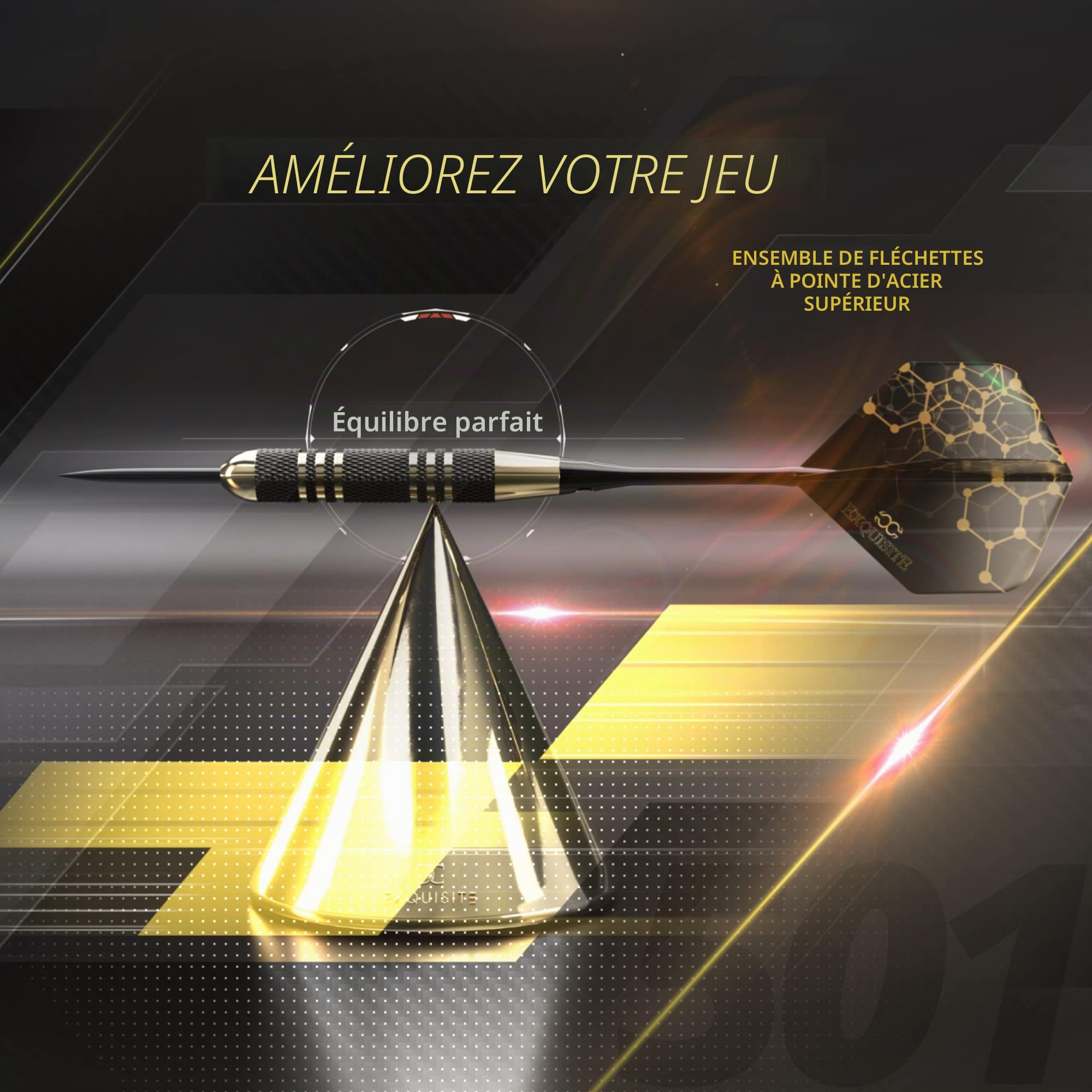 CC-Exquisite Conseil en Acier Professionnel Darts Set - 6 x 22g Brass barils avec 12 Vols Standard/Slim, 12 Aluminium 35 shafts / 48mm, 12 o-Rings, Dart, Outil Dart Sharpener et Cas