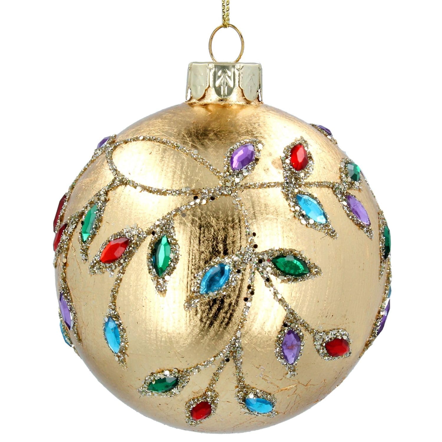 Gisela Graham Gold Leaf Multi Jewel Christmas Bauble 8Cm
