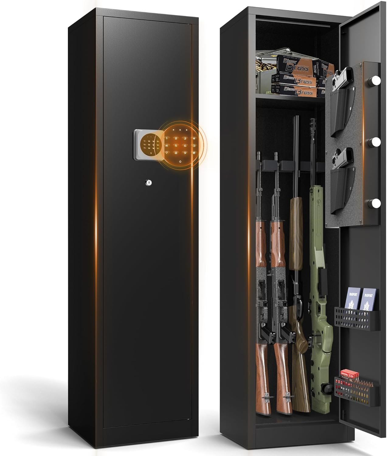 Marcree Gun Safe, 3-5 Digital Gun Cabinet for Rifle and Pistol with Removable Shelf, Rifle Safes with Alarm System, Mute Mode, Quick Access Shotgun Safe for Home, Assembly Required, 54.33“H