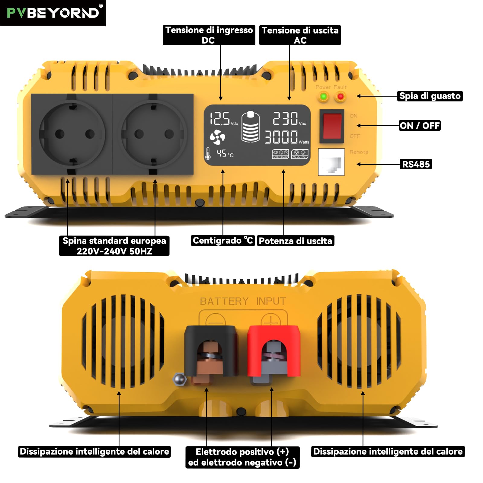 Inverter 12V 220V/230V onda pura 3000W/6000W Inverter 12V 220V | Con funzione di controllo remoto Ideale per l'alimentazione elettrica fuori rete, camper e campeggio. onda sinusoidale pura