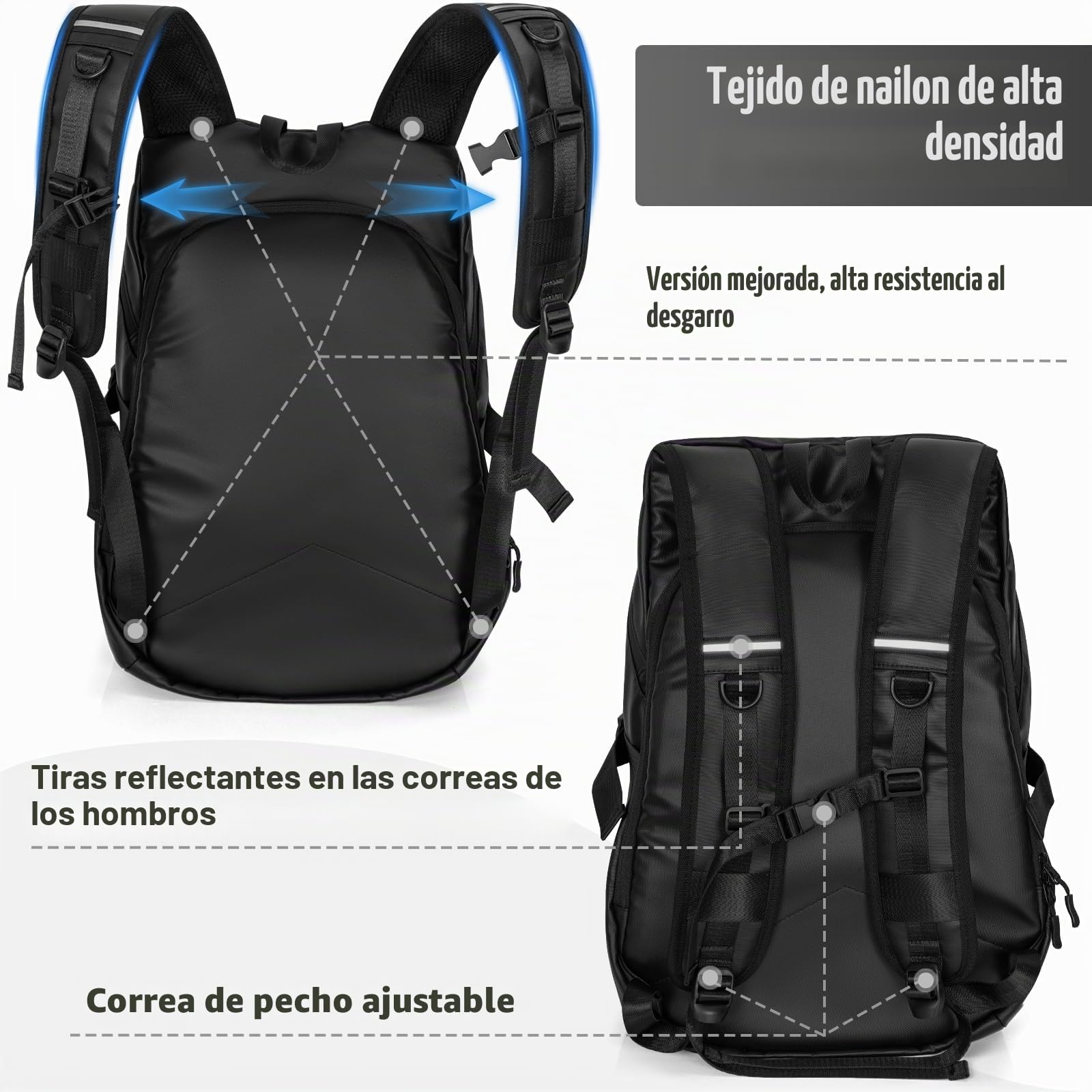 OUUTMEE Mochila para casco de moto, ciclismo, impermeable, reflectante, bolsa de casco para hombre, gran capacidad, color negro