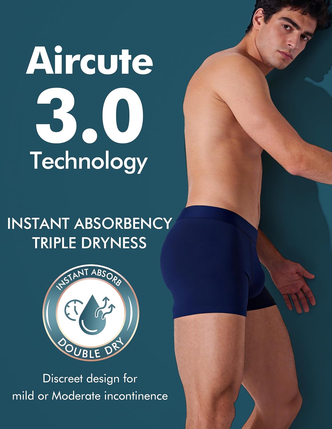 AIRCUTE Incontinence Underwear for Men 62ml Bladder Leak Protection Washable Reusable Boxer Briefs 5 Pack (Large, 5 Colors)