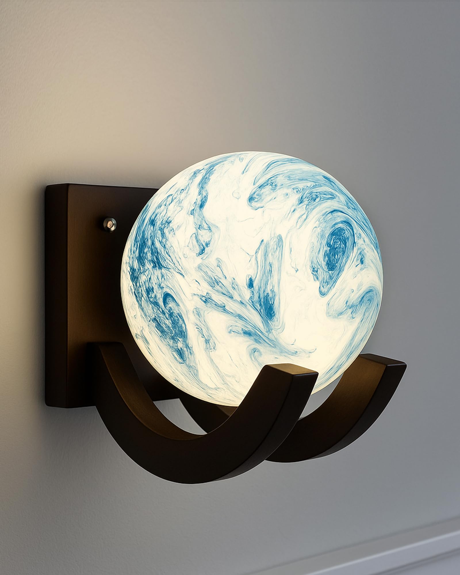 Homesake® Nordic Wooden Wall Lamps, Zedo E27 Sconces with Marble Glass Shades (Blue)