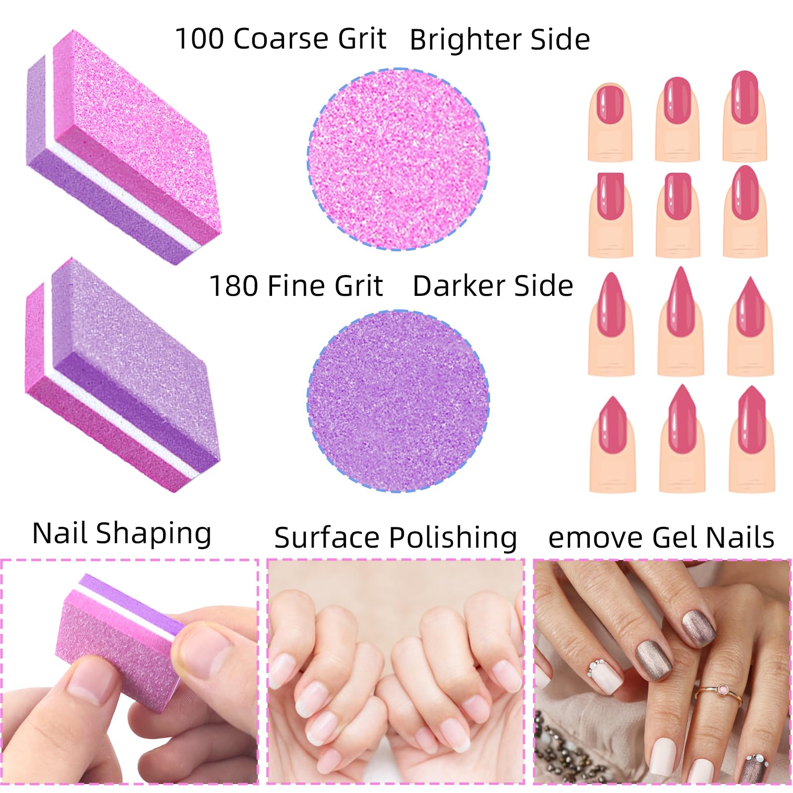 50 pulidores de uñas de esponja, mini limas de uñas de grano 100/180, mini lima de uñas de bloque pulidor para uñas acrílicas y naturales, bloques de pulido de doble cara para manicura y pedicura