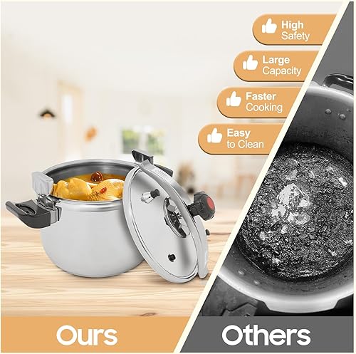 Miniatura 6 de Recipiente a presión de acero inoxidable de 27.5 cuartos de galón, gran capacidad, abrazadera de olla a presión comercial, válvulas dobles para uso